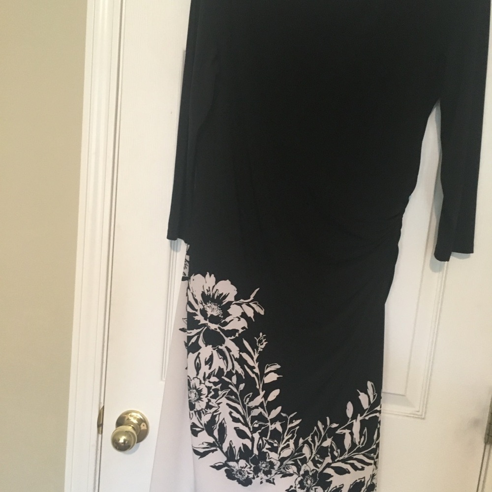 Ralph Lauren dress w/black and white floral print at hem. NWOT.